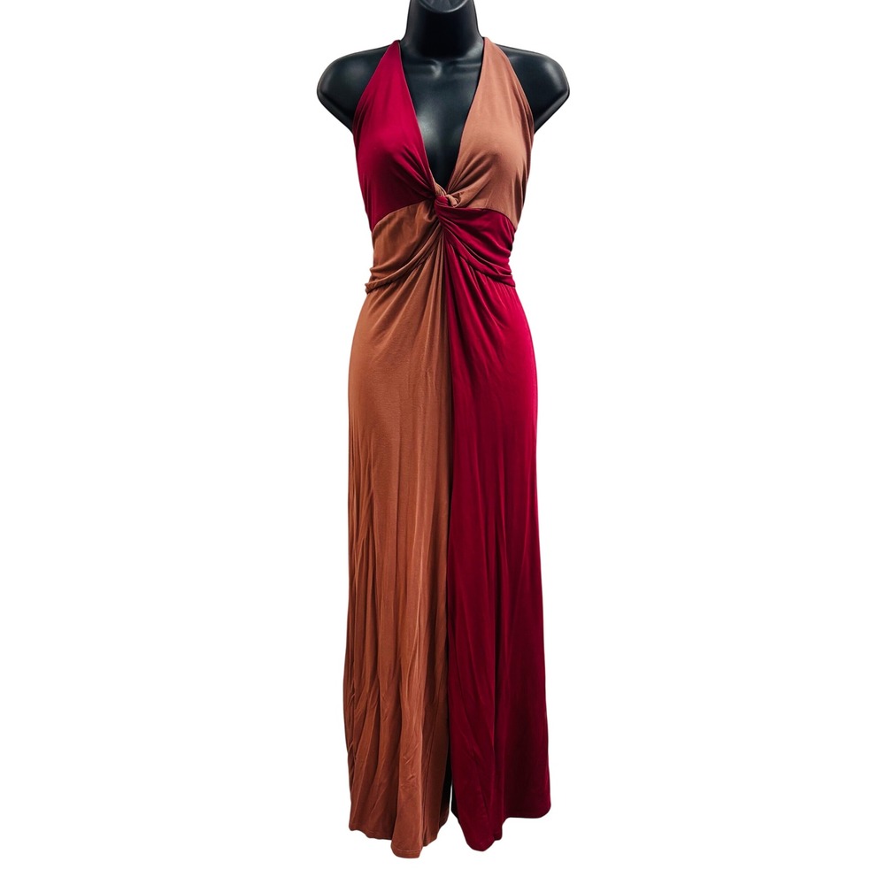 Anthropologie Daily Practice Colorblock Twist Front Jumpsuit Red Tan OB1413102